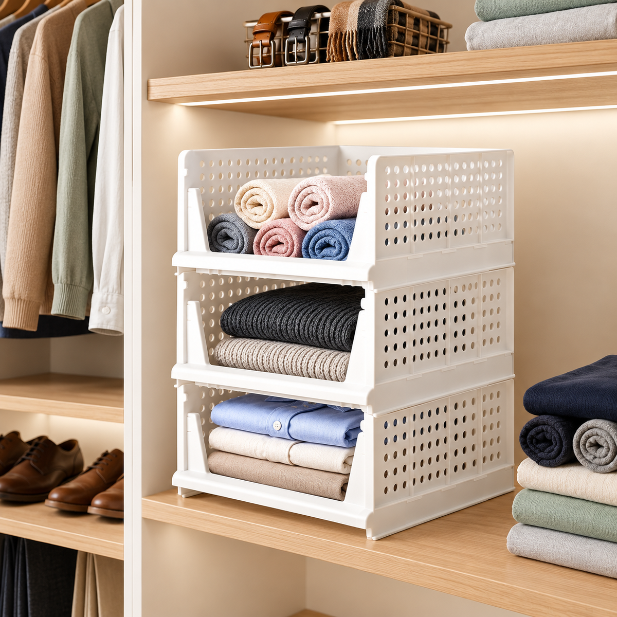 Wardrobe Stackable Clothes Organizer - Set of 3 #Pack_Set of 3