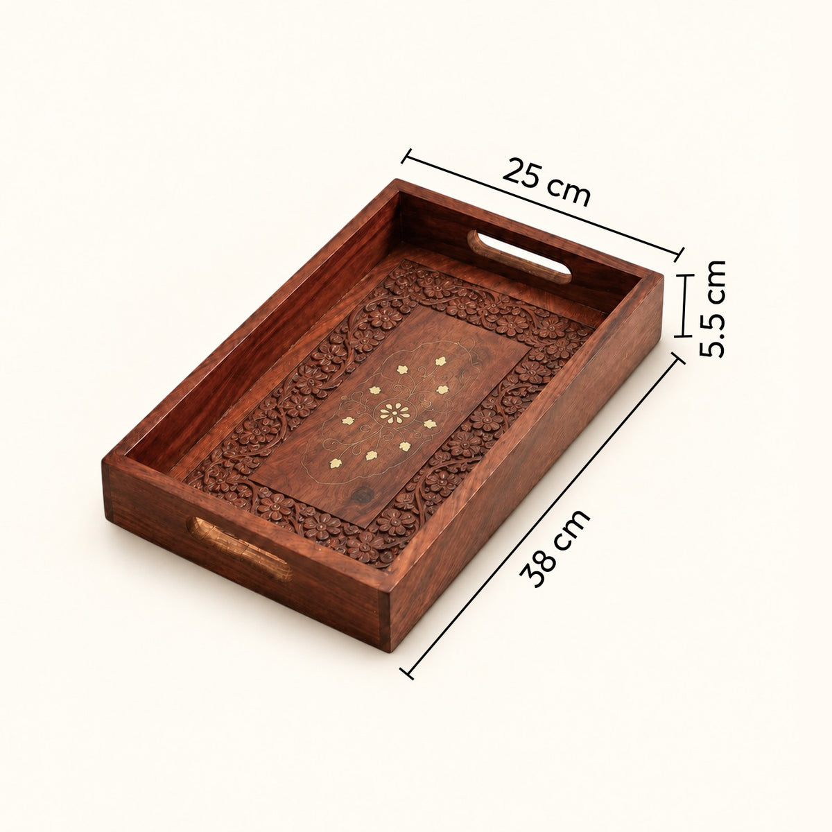 Handcrafted Wooden Serving Tray — Carved Grey