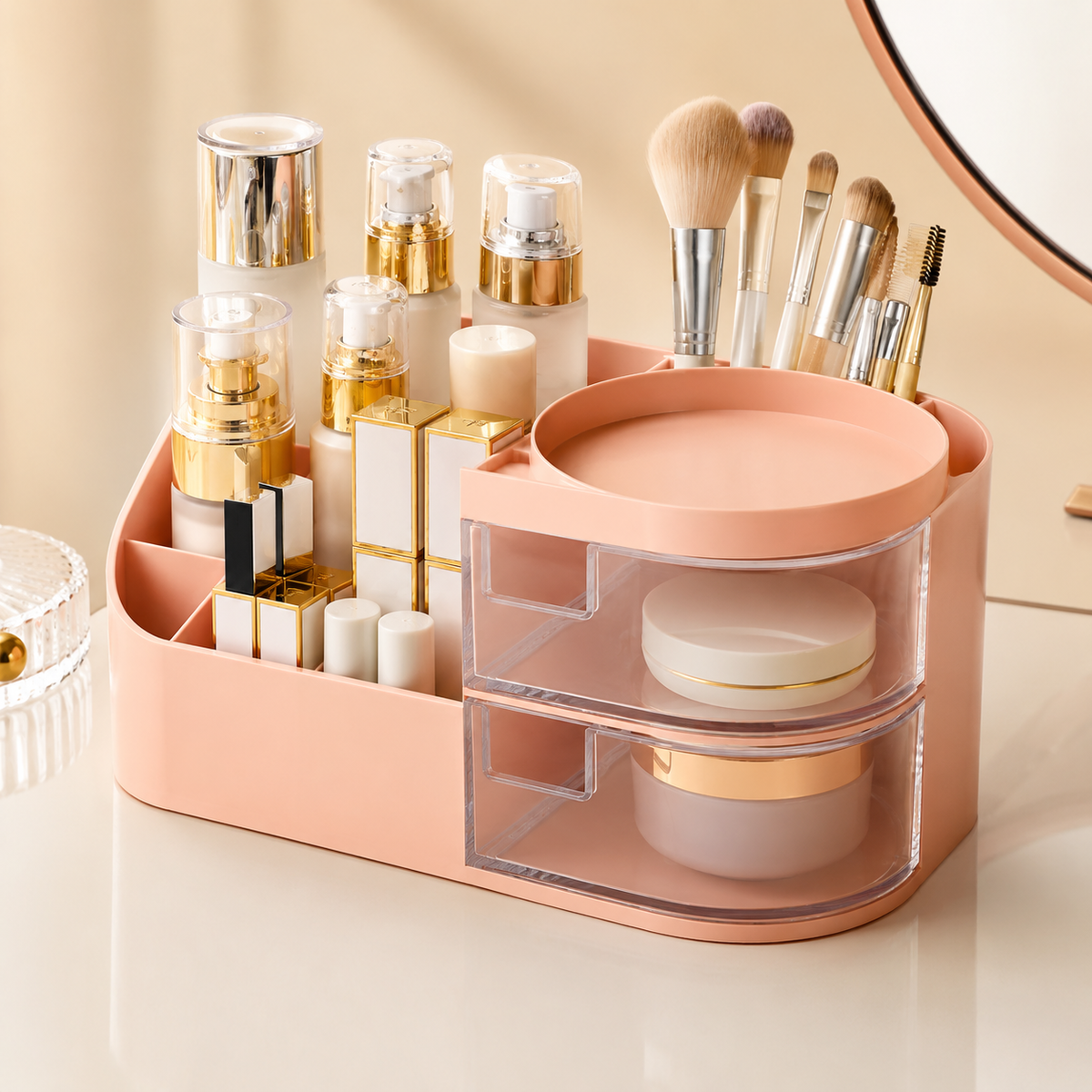Makeup Organizer with Transparent Drawer (Peach)