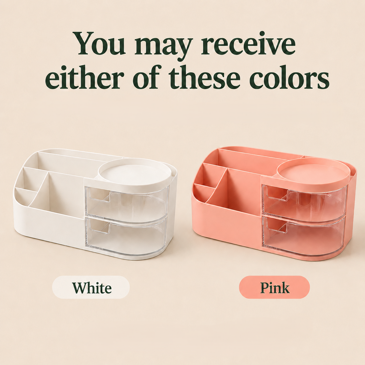 Makeup Organizer with Transparent Drawer (Peach)