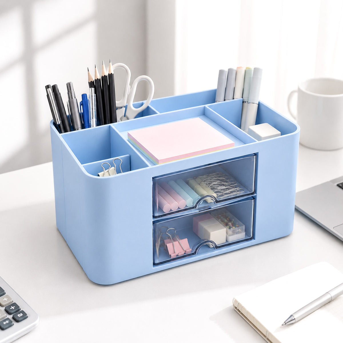 Desk Organizer with Drawers (Blue)