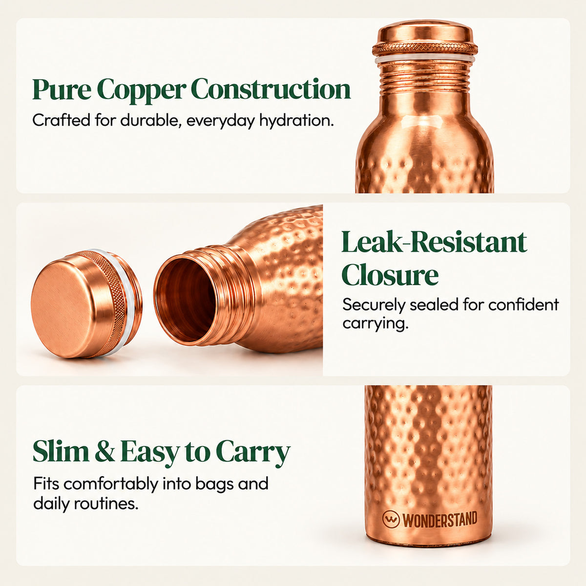 Copper Water Bottle - Hammered #Design_Hammered