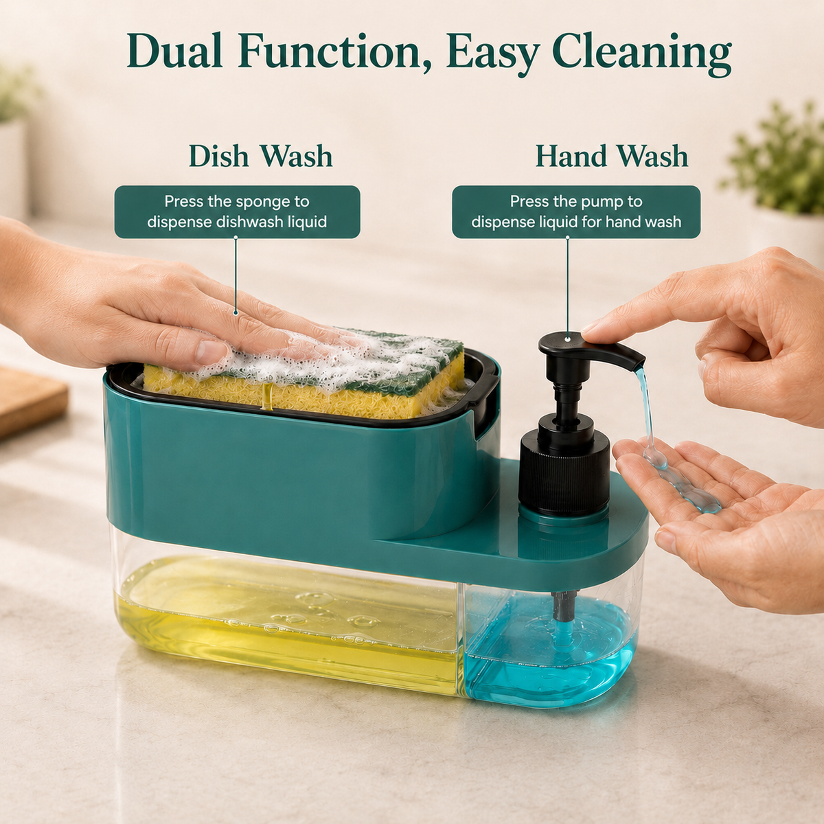 3-in-1 Liquid Soap Dispenser with Sponge Holder