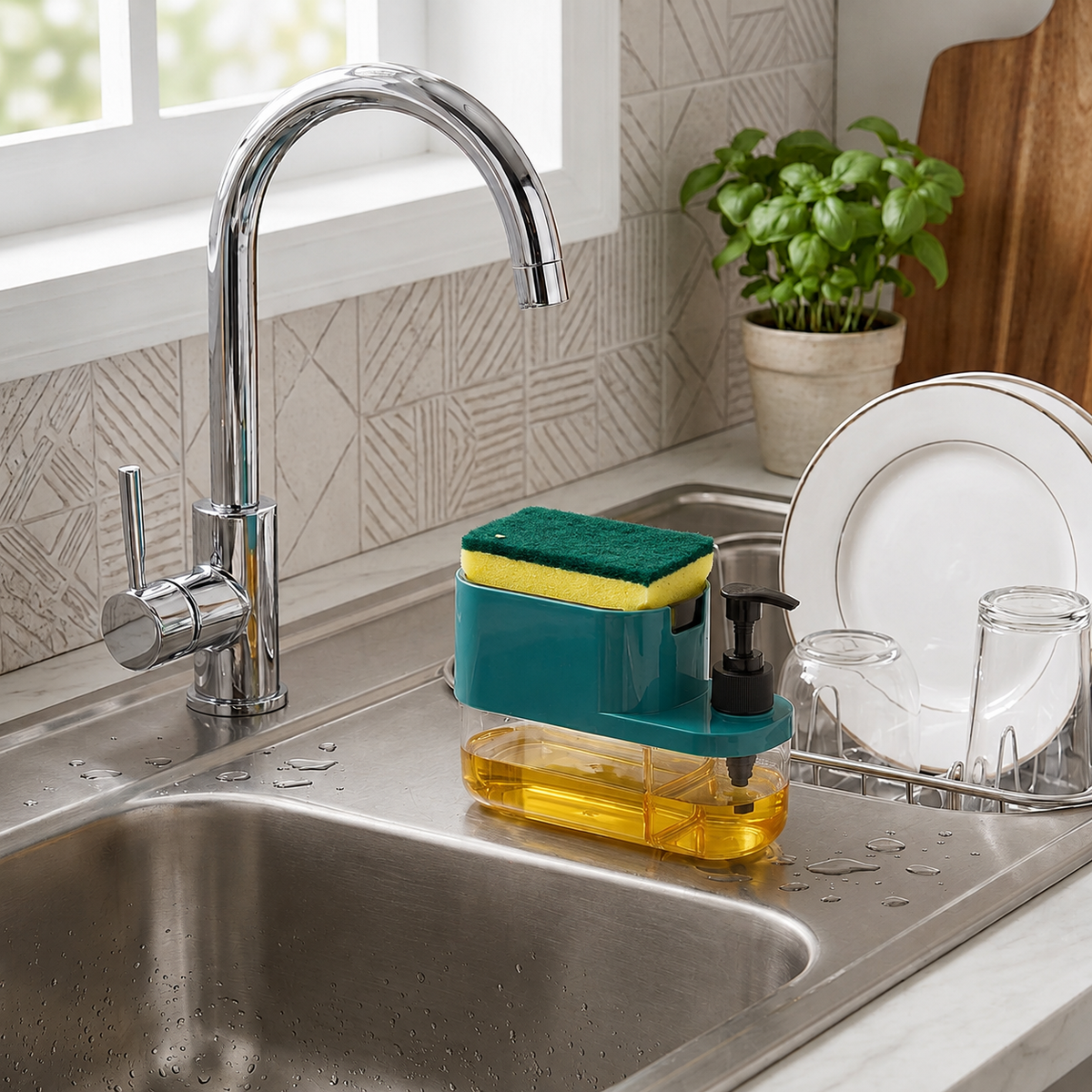 3-in-1 Liquid Soap Dispenser with Sponge Holder