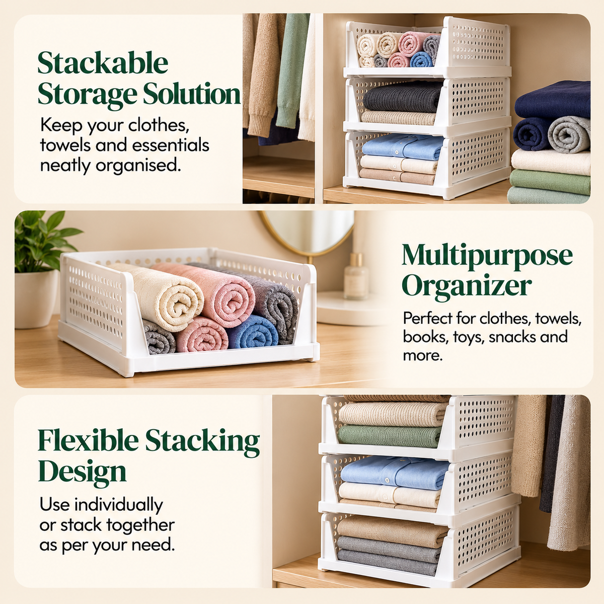 Wardrobe Stackable Clothes Organizer - Set of 3 #Pack_Set of 3