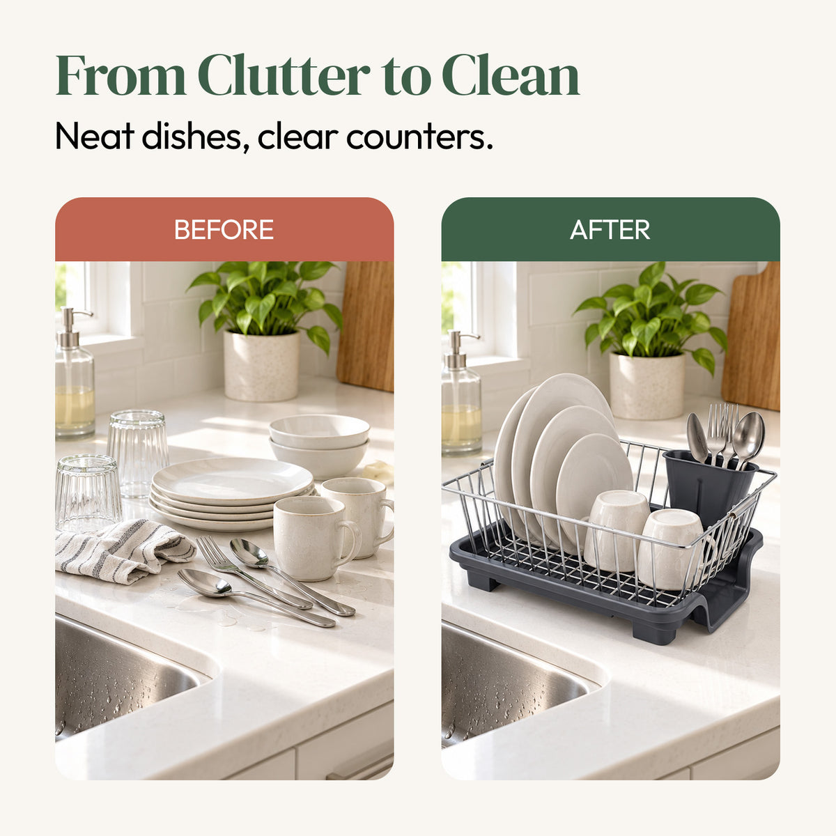 Dish Drying Rack with Cutlery Holder (Stainless Steel)