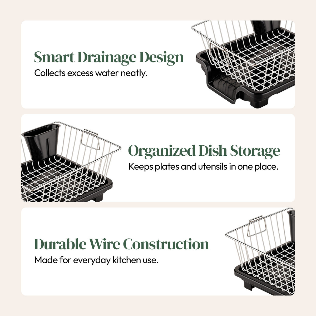 Dish Drying Rack with Cutlery Holder (Stainless Steel)