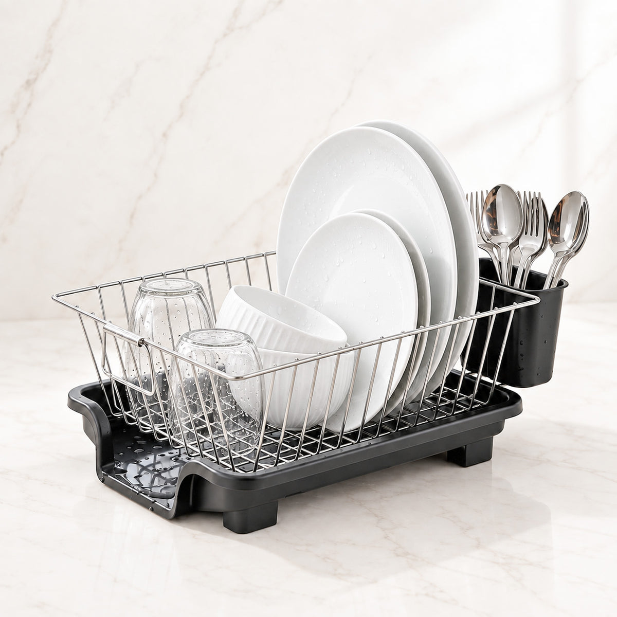 Dish Drying Rack with Cutlery Holder (Stainless Steel)