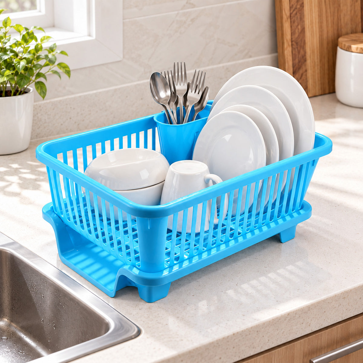 Dish Drainer with Detachable Cutlery Holder