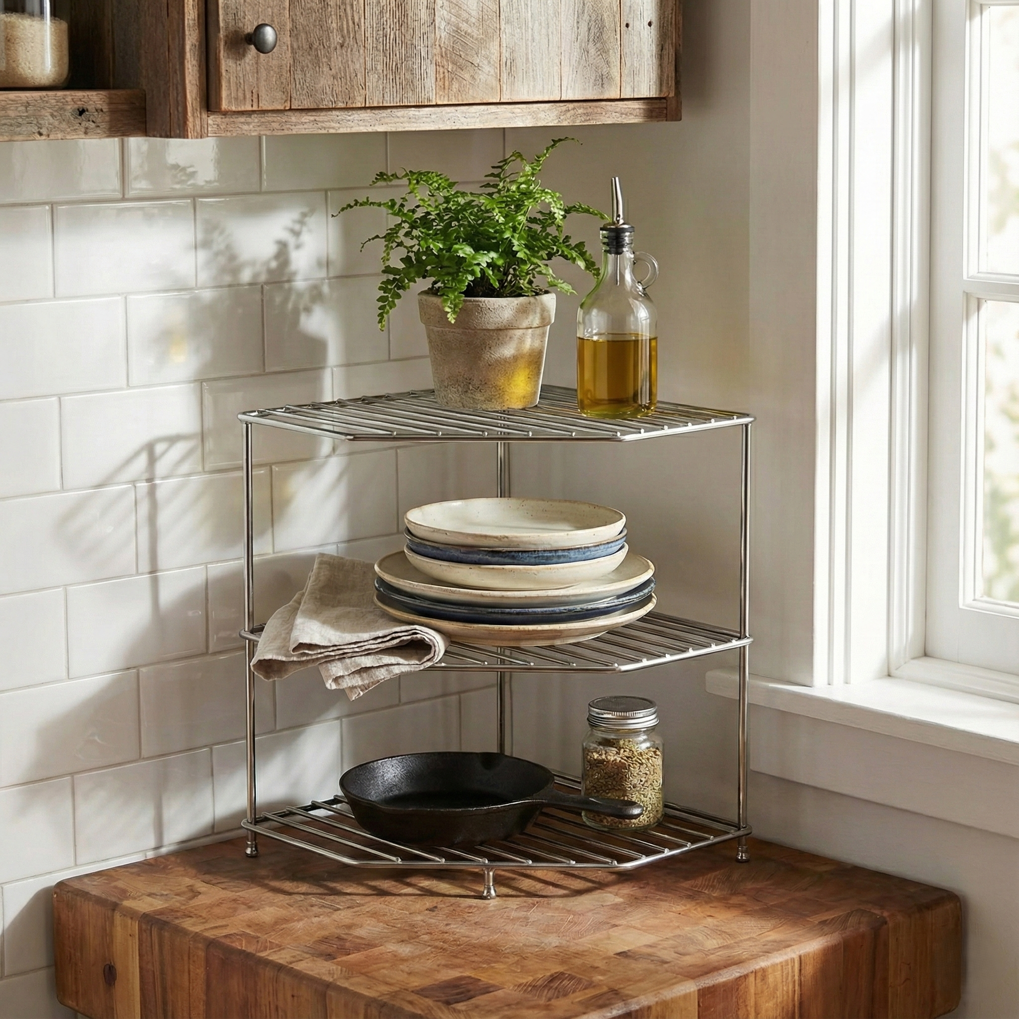 KONA+ | 3 Tier Corner Rack - Stainless Steel #Color_Stainless Steel