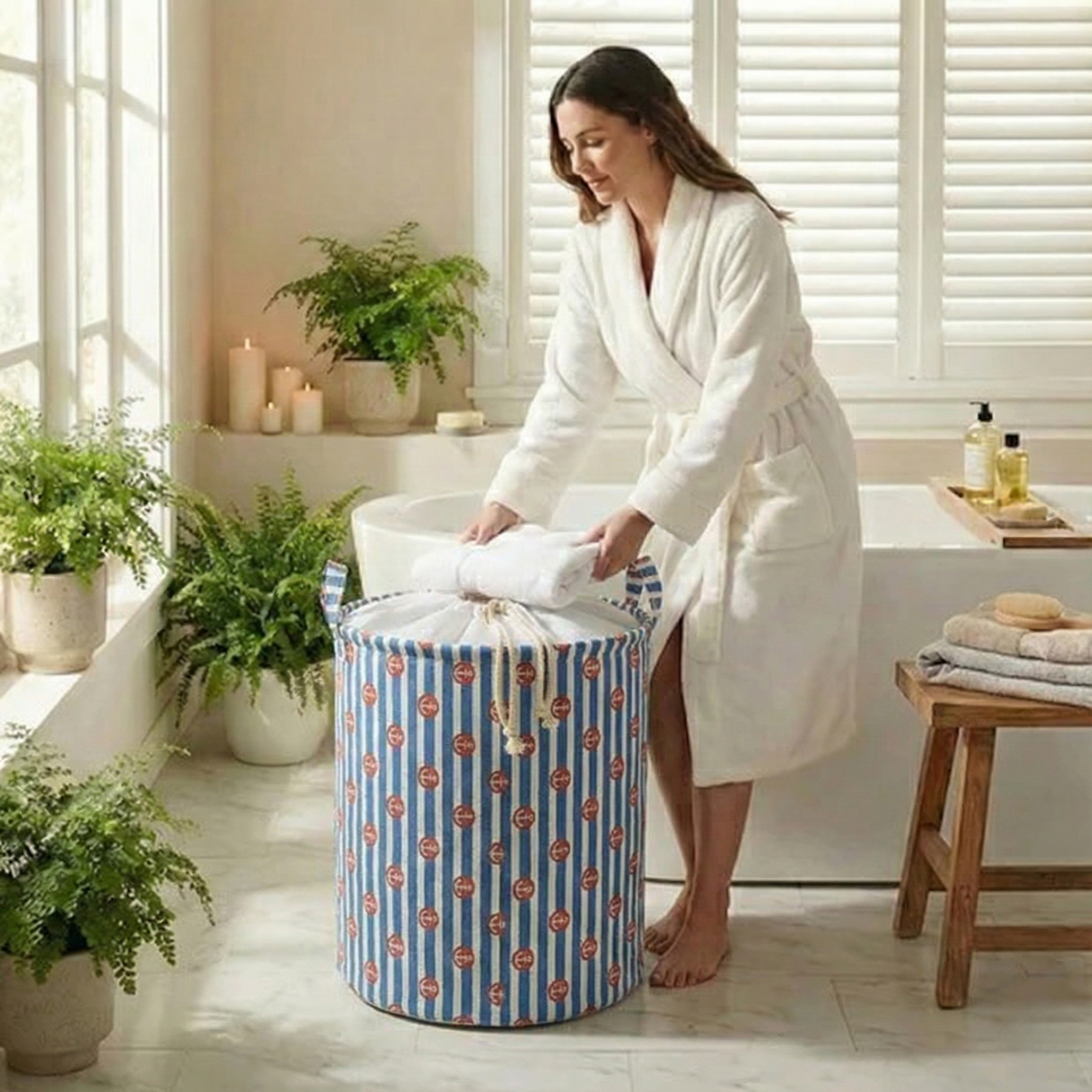 Laundry Bag with handles - Nautical Stripes #Color_Nautical Stripes