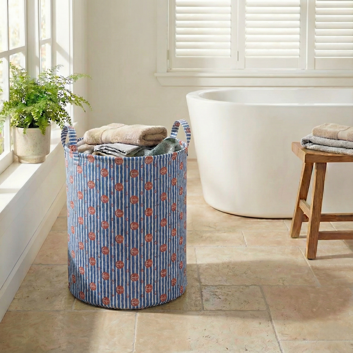 Laundry Bag with handles - Nautical Stripes #Color_Nautical Stripes